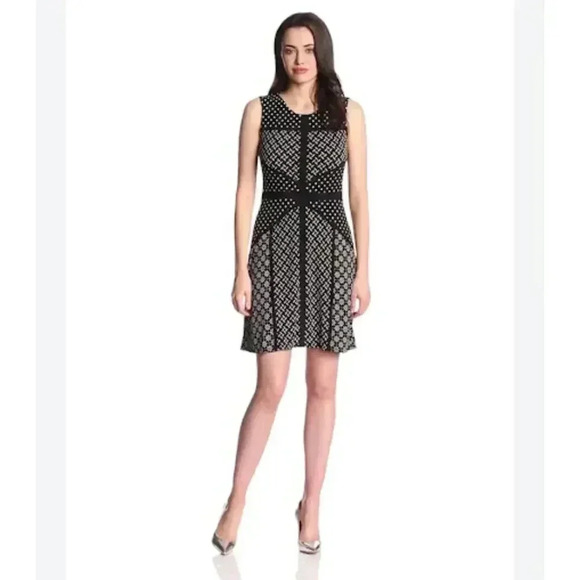 Just…Taylor Black and White Print A-Line Dress, Polka Dot Floral Dress, Size 2 - Picture 1 of 16